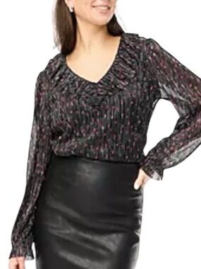 J.Crew Black Shimmer Ruffle Long Sleeve Shirt Size XS New